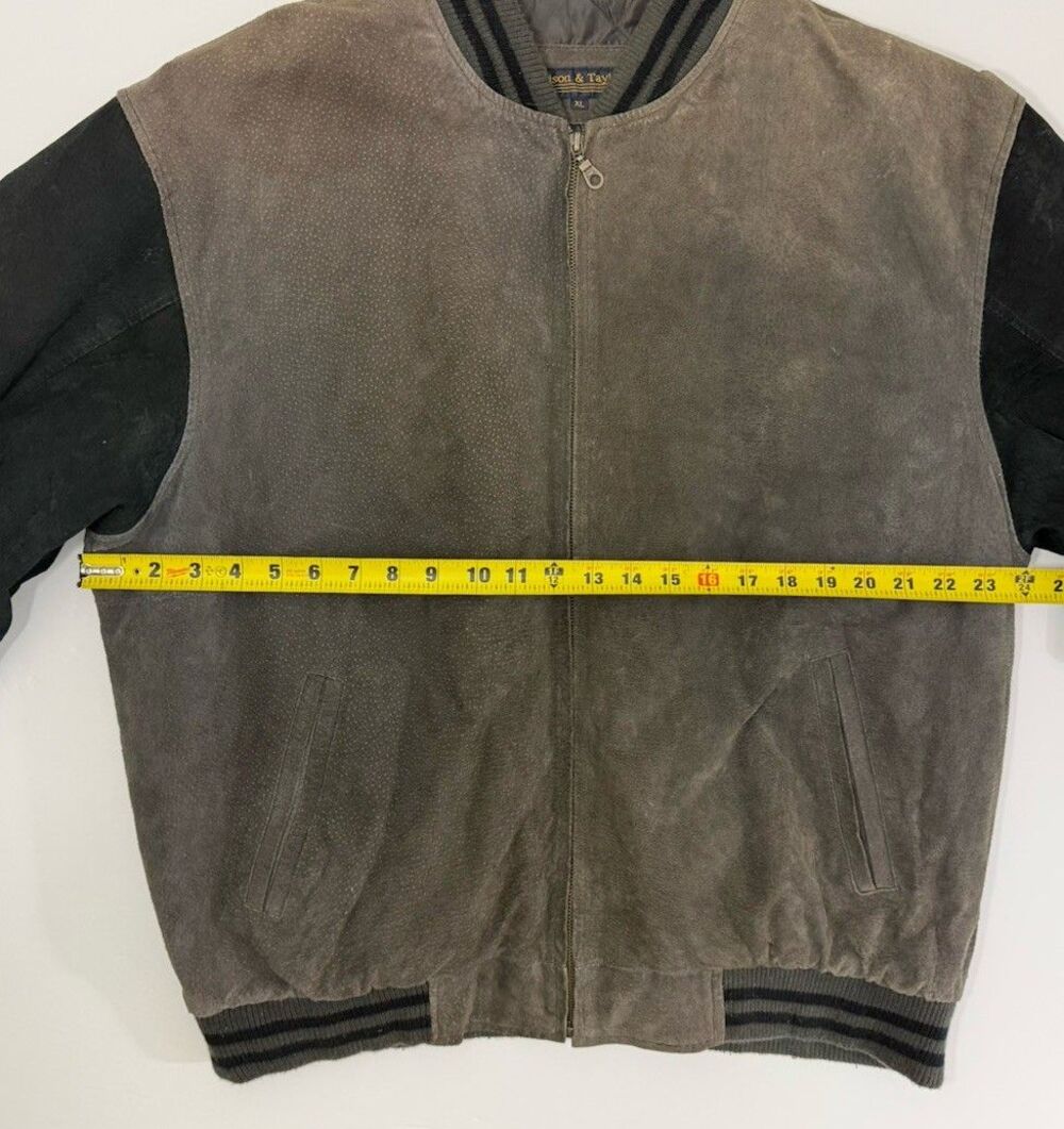 VTG Harrison & Taylor Suede Leather XL Brown Black Bomber Jacket 90s Nostalgia - Picture 4 of 11